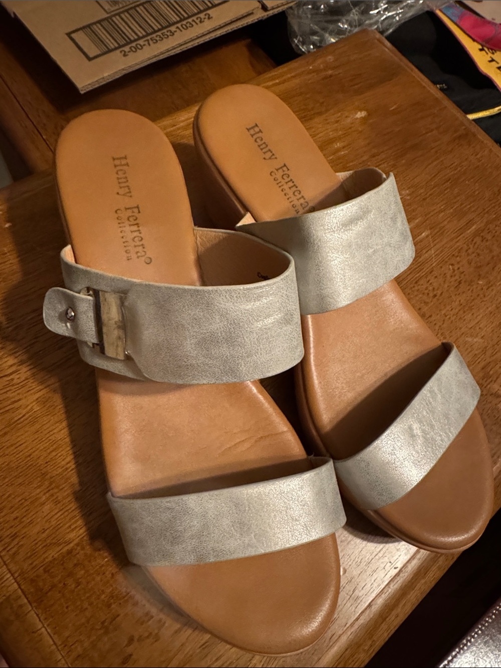 Henry Ferrera Silver Metallic Double Strap Slide Mules
